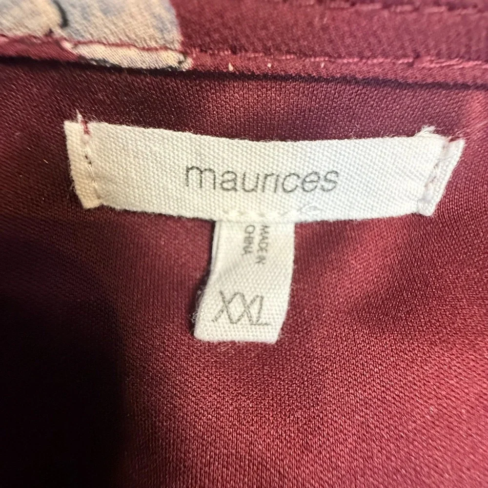 Maurices XXL Burgundy Floral Ruffle Faux Wrap Dress Long Sleeve Boho Midi - Picture 6 of 16
